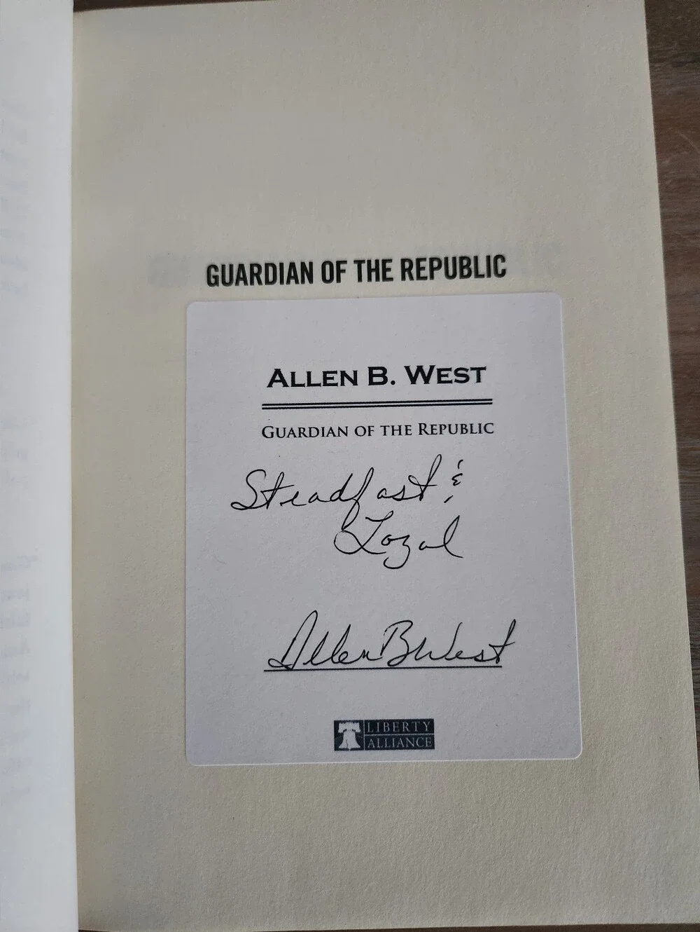 Signed Allen West Guardian of the Republic Hardcover First Edition Book